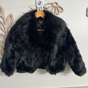 Bebe Luxe Black Faux Fur Coat